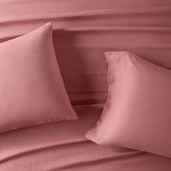 Casaluna 100% Washed Linen Solid Sheet Set - Rose - Picture 3 of 5